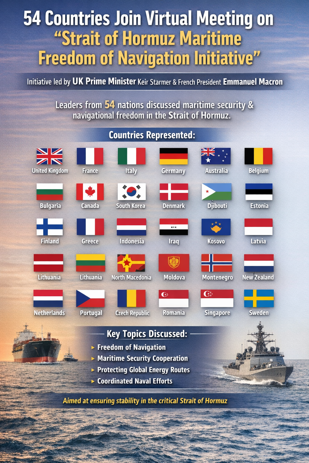 54 Countries Join Virtual Meeting on “Strait of Hormuz Maritime Freedom of Navigation Initiative”